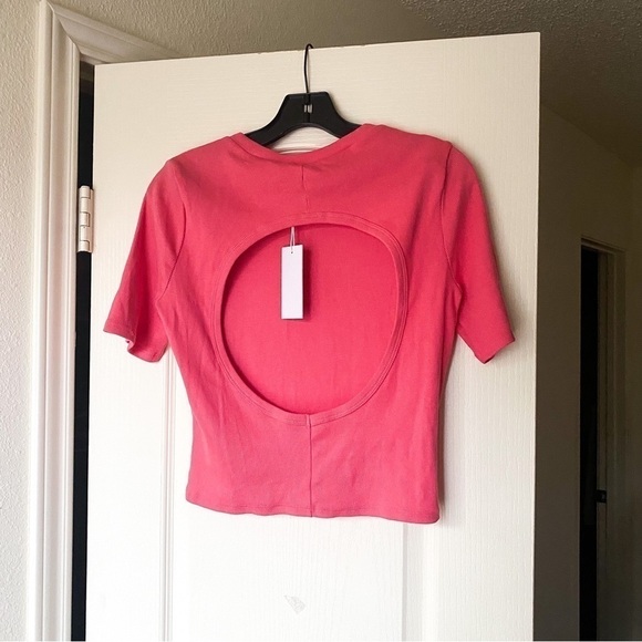 Reformation Top Gerard Back Cutout Stretchy Ribbed Fitted Tee Snapdragon XL NWT